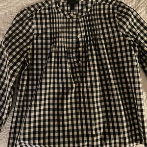 JCrew black & white check cotton poet-style blouse.